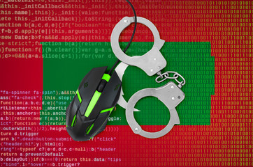 Maldives flag  and handcuffed computer mouse. Combating computer crime, hackers and piracy