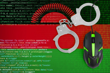 Malawi flag  and handcuffed computer mouse. Combating computer crime, hackers and piracy