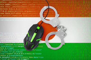 Niger flag  and handcuffed computer mouse. Combating computer crime, hackers and piracy