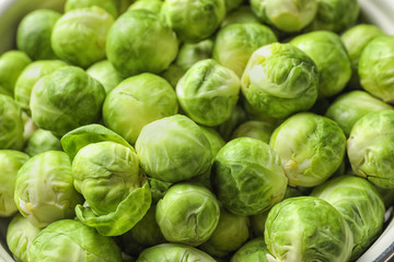 Fototapeta premium Tasty fresh Brussels sprouts in dish, closeup