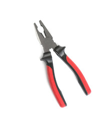 Obraz premium New pliers on white background, top view. Construction tools