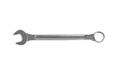 New wrench on white background, top view. Construction tools
