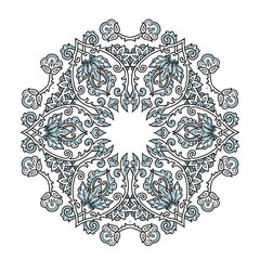 Round vector line art mandala isolated on white background