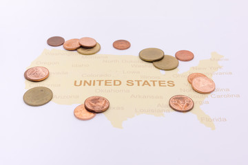 coins on map American