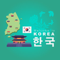 Vacation Travel to Korea, Seoul landmark and food, hangug mean korea, vector illustration. ​