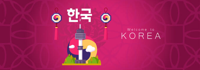 Vacation Travel to Korea, Seoul landmark and food, hangug mean korea, vector illustration. ​