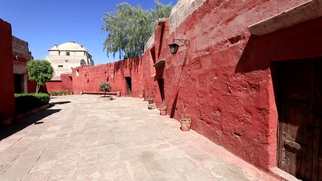 red walls of Santa Catalina Monastry in Arequipa Peru
