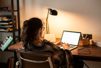 Teen girl doing homework on her laptop