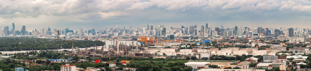 Panorama Downtown and Financial of Bangkok, Thailand. Landmark and Cityscape Skyscraper Buildings at Daylight Scene., Beautiful Architecture Landscape and Metropolis City Lifestyles of Bangkok.
