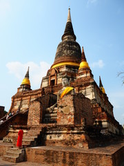 Naklejka premium The Wat Yai Chaimongkol is a Buddhist temple located in Ayutthaya, Thailand. This place also be one of ayutthaya historical park.