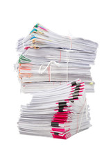 Stack of business papers isolated on white background