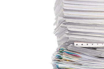 Stack of business papers isolated on white background