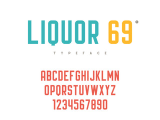Latin uppercase alphabet letters and numbers. Retro font. Vector illustration