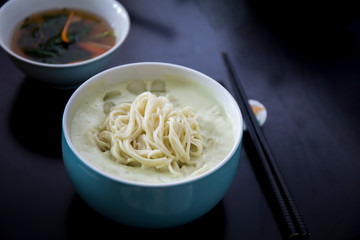 Cold Bean Soup Noodle with young radish kimchi