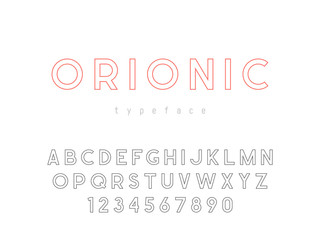 Latin uppercase alphabet letters and numbers. Linear font. Vector illustration