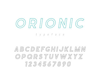 Latin uppercase alphabet letters and numbers. Linear font. Vector illustration