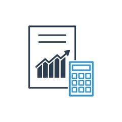 Financial analysis of profit growth, taxes. Vector icon, white background.