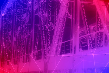 Railway metal bridge perspective view. Connected lines with dots.