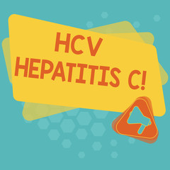 Word writing text Hcv Hepatitis C. Business concept for Liver disease caused by a virus severe chronic illness Megaphone Inside Triangle and Blank Color Rectangle for Announcement