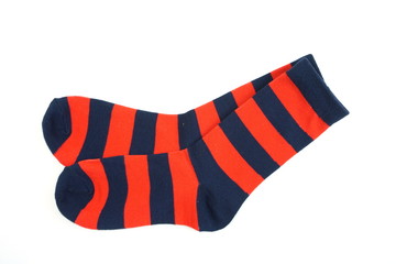 red and black stripe socks isolated on white background