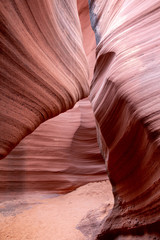 Landscape of eroded sandstone in slot canyon in northern Arizona