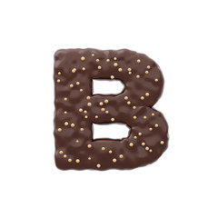 3D rendered letter shaped cake with chocolate icing and nonparelis on top