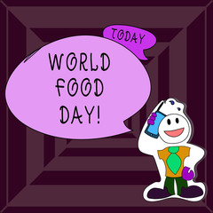 Writing note showing World Food Day. Business photo showcasing World day of action dedicated to tackling global hunger