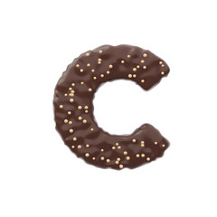 3D rendered letter shaped cake with chocolate icing and nonparelis on top