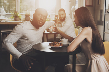 Young couple men and women find out relationship