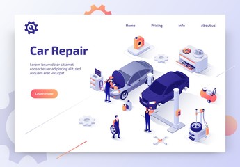 Modern Auto Workshop Isometric Vector Website