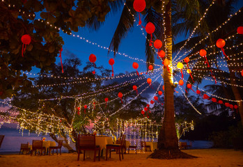 Beautiful decoration for  dinner at night near by the sea coastline