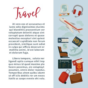 Travel or airplane world tour poster vector flat design for tourism agency or summer vacations.