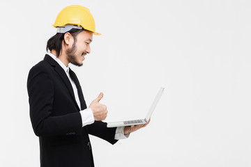 Portrait of engineer are using notebook..