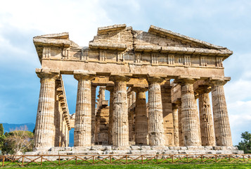 Ancient Greek Temple in the Ruins of a Village in Southern Italy