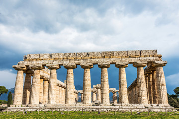 Ancient Greek Temple in the Ruins of a Village in Southern Italy