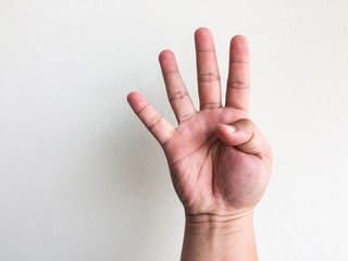 hand with four fingers isolated on white background