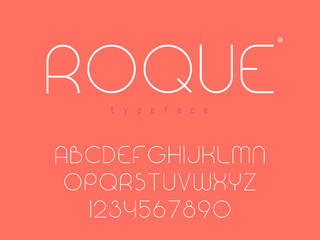 Thin line uppercase font. Latin alphabet letters and numbers. Vector illustration