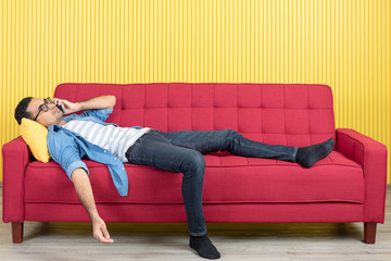 young man with denim shirt