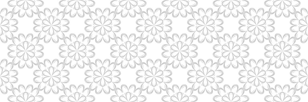 Floral Seamless Pattern. Gray Flower Design On White Background