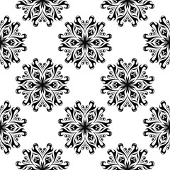 Floral seamless background. Black and white monochrome pattern