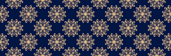 Floral seamless pattern. Golden blue background