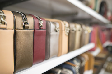 Leather bags in a shop waiting for customers