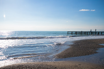 tourist beach after a storm in the off season
