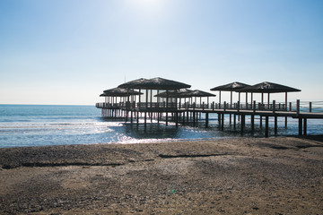 tourist beach after a storm in the off season