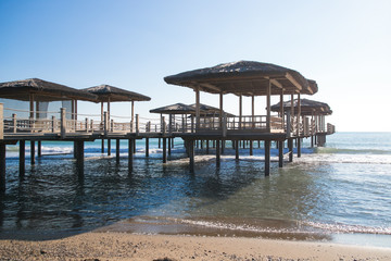 tourist beach after a storm in the off season