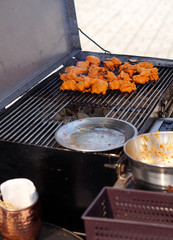  View of making Indian street food non vegetarian kebabs or BBq