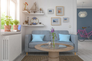 Fototapeta na wymiar 3d render of a Scandinavian apartment - living room