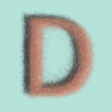 Colorful capital letter D from fine lines like a sketch drawn with pencil on colored background with shadow. Vector.