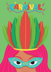 Carnival poster template with woman . Girls wearing a festival costume. Editable vector illustration - Vector