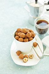 Hazelnuts in chocolate glaze. homemade sweets.